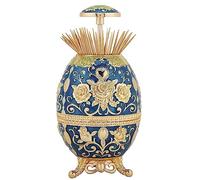 Retractable Toothpick Holder Dispenser, Retro Automatic Pop-Up Toothpick Dispenser Zinc Alloy Footed Toothpick Holder(Blue)