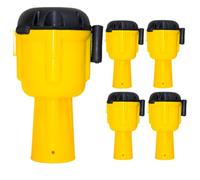 Retractable Traffic Cone Topper Tape - 9 Meter | Yellow Black Belt Barrier Tape for Cones | Cone Mountable Emergency Warning Belt | High Visibility Retractable Belt Stanchion (5 Pcs)