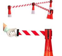 Retractable Traffic Safety Cone with 9.8/16.4FT Red Crowd Control Belt - Portable Cone-Mounted Barrier for Events, Outdoor Use, and Crowd Management