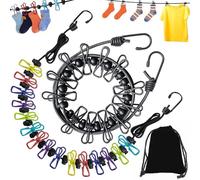 Retractable Travel Clothesline, 2 Pcs Portable Elastic Clothesline, Adjustable Travel Washing Line with 12 Clips & Storage Bag, Camping Accessories, for Holidays Travel Balcony, Indoor & Outdoor