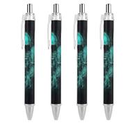 Retractable Turquoise Green Cool Smoke Skull Head Black Ballpoint for Office Accessories, Ink Pens Smooth Writing, 4pcs 0.5mm Gel Pen for Men Women