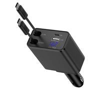 Retractable Type C Fast Car Charger, 45W 4-Port USB C & USB A Car Phone Charger Adapter with 31.5 Inch Retractable USB C Cable for iPhone 16e/16/15/14/13/Pro Max Samsung Galaxy A16/A15/S25 Ultra Pixel
