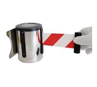 Retractable Wall-Mounted Queue Barrier with Red-White Belt, Crowd Control Safety Post, Ideal for Restaurants, Events, and Food Services, Line Divider for Effective Space Management
