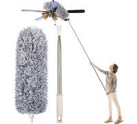 Retractable Washable Curved Microfiber Duster with Extension Pole Gap Dust Cleaner,Bendable Feather Duster Kit for Cleaning Ceiling Fan Furniture Cars (A)