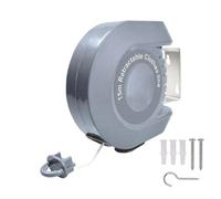 Retractable Washing Line 15m - Heavy Duty Wall Mounted Clothes Line for Indoor & Outdoor Use - Automatic Extendable Laundry Drying Reel, Single Line, 15kg Capacity, Weatherproof - Grey