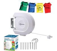 Retractable Washing Line 15M Wall-Mounted White Laundry Drying Reel For Indoor Or Outdoor Use