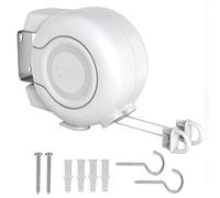 Retractable Washing Line 30m Outdoor, Heavy Duty Wall Mounted Double Washing Lines Extendable Clothes Line Laundry Drying Line for Drying Space, White