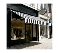 Retractable Waterproof Patio Awnings with Crank Mechanism - Adjustable Height for Balconies & Gardens 300CM/118in Gray & White Outdoor Shade Solution