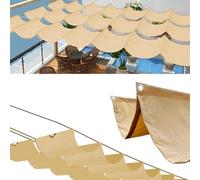 Retractable Wave Shade Sail - Waterproof UV Protection 95% - Outdoor Canopy for Garden & Terrace - Beige 2x7m with Grommets & Rope - Sunshade Sail Cover