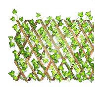 Retractable Wooden Fence with Artificial Ivy, Expandable Trellis for Garden, Decorative Vine Leaf Panel for Outdoor Landscaping