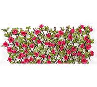Retractable Wooden Garden Trellis Fence Panel - Outdoor Expandable Picket Fence with Artificial Flowers & Leaves for Privacy and Decoration