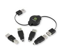ReTrak EUCABLERU2M 2.0 A-Male to A-Female Retractable USB Cable with 4-Interchangeable Adapter Tip
