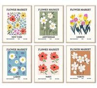 RETRART Flower Market Poster Set of 6, Abstract Flower Market Wall Art Prints, Vintage Colorful Floral Wall Art Decor 8x10 Inch Matisse Poster for Gallery Room Aesthetic Living Room Bathroom Decor