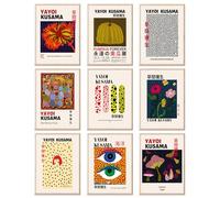 RETRART Yayoi Kusama Posters - Set of 9 - Vintage Yayoi Kusama Wall Art Prints - 草間弥生 Japanese Canvas Paintings - Aesthetic Wall Decor for Bedroom, Living Room, Bathroom, Hallway - Unframed 8"x10"