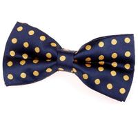 Retreez Classic Polka Dots Woven Microfiber Pre-tied Bow Tie (5") - Navy Blue with Yellow Dots
