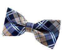Retreez Elegant Tartan Plaid Check Woven Microfiber Pre-tied Bow Tie (4.5") - Navy Blue and Khaki