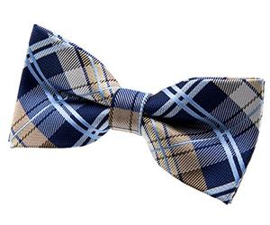 Retreez Elegant Tartan Plaid Check Woven Microfiber Pre-tied Bow Tie (4.5") - Navy Blue and Khaki
