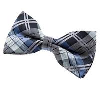 Retreez Elegant Tartan Plaid Check Woven Microfiber Pre-tied Bow Tie (5") - Dark Grey and Blue