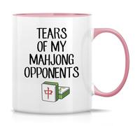 Retreez Funny Mahjong Mug Gift Tears Of My Mahjong Opponents Chinese Mah-Jongg 11 Oz Ceramic Coffee Mugs - Sarcastic Motivational Inspirational birthday gifts - White Mug with Pink Handle and Inner