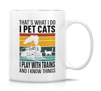 Retreez Funny Model Train Collector and Cat Lover Mug - 11 Oz Ceramic Coffee Cup - Hilarious Gift for Railroad Enthusiasts, Train Hobbyists and Cat Owner - Birthday, Appreciation Gift for Train Lovers