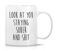 Retreez Funny Sobriety Mug - Look At You Staying Sober Mug - 11 Oz Ceramic Coffee or Tea Cup - Recovery Celebrations, Sober Anniversary, Sobriety Humor, Birthday Gift for Friends, Coworkers, Him, Her
