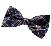 Retreez Stylish Plaid Checkered Woven Microfiber Pre-tied Bow Tie (5") - Navy Blue and Burgundy