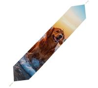 Retriever Dog Beach Sunset Table Runner with Tassels Soft Plush Kitchen Dining Table Cover Decor for Home Kitchen Holiday