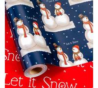 Retrify Christmas Wrapping Paper - Mini Roll - 17 Inch x 32.8 Feet Vintage Navy Blue Lovely Snowman Let It Snow Lettering Gift Wrap Paper for Holiday Party Celebration