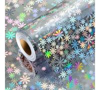 Retrify Holographic Foil Wrapping Paper, Silver Flower Thick Gift Wrap Paper Roll for Wedding Bridal Shower Birthday Christmas New Year Celebration - 17 Inches x 32.8 Feet