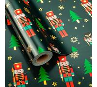 Retrify Nutcracker Christmas Wrapping Paper Jumbo Roll, 30 Inches x 100 Feet Green Gift Wrap for New Year Holiday, Christmas Tree/Snowflake/Star Design