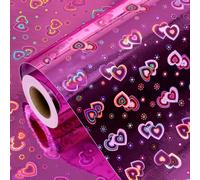 Retrify Pink Heart Wrapping Paper, 17 Inches x 32.8 Feet Colorful Holographic Iridescent Birthday Wrapping Paper Roll for Wedding Bridal Shower Holiday Valentine's Day, Mother's Day
