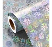 Retrify Silver Snowflake Wrapping Paper, 17 Inches x 32.8 Feet Colorful Holographic Iridescent Christmas Wrapping Paper Roll for Winter Shower Holiday Celebration