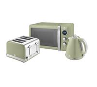 Swan Retro Kitchen Set, 1.5L Fast Boil Kettle & 4 Slice Toaster & 20L Digital Microwave, Green, SK19020GN, ST19020GN, SM22030LGN