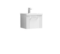 Retro 1 Drawer Wall Hung Vanity Unit with Mid-Edge 1 Tap Hole Ceramic Basin - 500mm - Satin White - Balterley