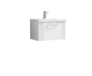 Retro 1 Drawer Wall Hung Vanity Unit with Mid-Edge 1 Tap Hole Ceramic Basin - 600mm - Satin White - Balterley