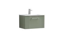 Retro 1 Drawer Wall Hung Vanity Unit with Minimalist 1 Tap Hole Ceramic Basin - 600mm - Satin Green - Balterley