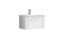 Retro 1 Drawer Wall Hung Vanity Unit with Minimalist 1 Tap Hole Ceramic Basin - 600mm - Satin White - Balterley