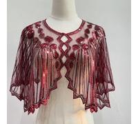 Retro 1920s Flapper Beaded Sequin Cape for Women Evening Formal Outfit Accentuating Art Deco Elegance (Maroon)