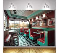Retro 1950’s diner 50s diner Backdrop Vintage Classic Fast Food Restaurant Soda Shop 1950s Theme Birthday Party Decor
