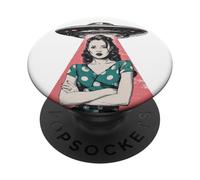 Retro 1950s UFO Abduction Woman Sci Fi Alien PopSockets Adhesive PopGrip