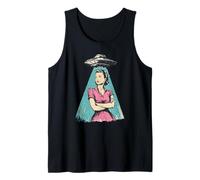 Retro 1950s UFO Pinup Woman Sci Fi Alien Design Tank Top