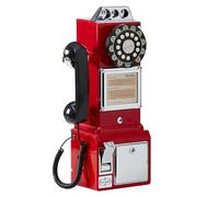 Retro 1950s Wall-Mount Rotary Payphone - Vintage Coin-Operated Telephone, Classic Home & Cafe Decor, Functional Corded Landline (Red)