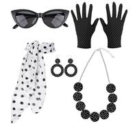 Retro 1950s Women Outfit Set - Vintage s Headband Necklace And Accessories | 5 Pieces Rockabilly Disco Party Costume Kit For Girls Friends, Women’s Retro Dress Up Look For Themed Events