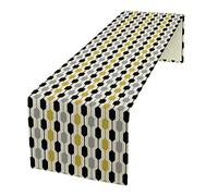 Retro 1960s Table Runner, Mid Century Modern Geometric Geometric Hexagon Yellow Gray Pattern Print Table Runner for Dinning Holiday Party Indoor Outdoor Decor 13x36 Inch