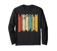 Retro 1970's Lincoln Nebraska Downtown Skyline Distressed Long Sleeve T-Shirt