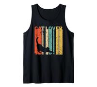 Retro 1970's Style Cat Silhouette Cat Lover Distressed Tank Top