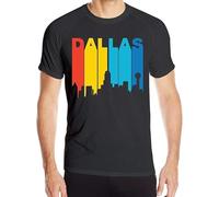 Retro 1970's Style Dallas Texas Skyline Men's Short Sleeve T-Shirt Quick-Drying Cycling Tees Hemden(Large)