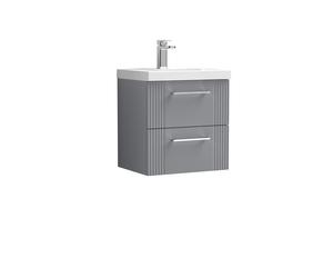 Retro 2 Drawer Wall Hung Vanity Unit with Mid-Edge 1 Tap Hole Ceramic Basin - 500mm - Satin Grey - Balterley
