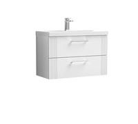 Retro 2 Drawer Wall Hung Vanity Unit with Mid-Edge 1 Tap Hole Ceramic Basin - 800mm - Satin White - Balterley
