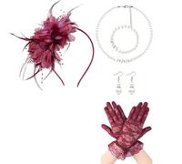 Retro 20S Flapper Costume Set with Feathered, A | Necklace Earring Cosplay Accessory for Women Girl Special Occasion